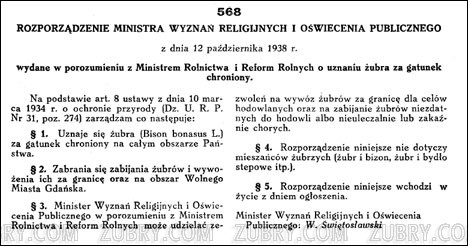Rozporządzenie o ochronie żubra z 1938 roku